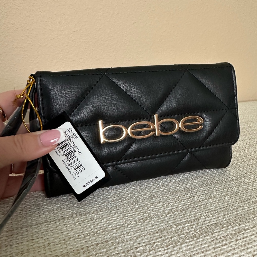 Bebe Black Trifold Wallet/wristlet NWT